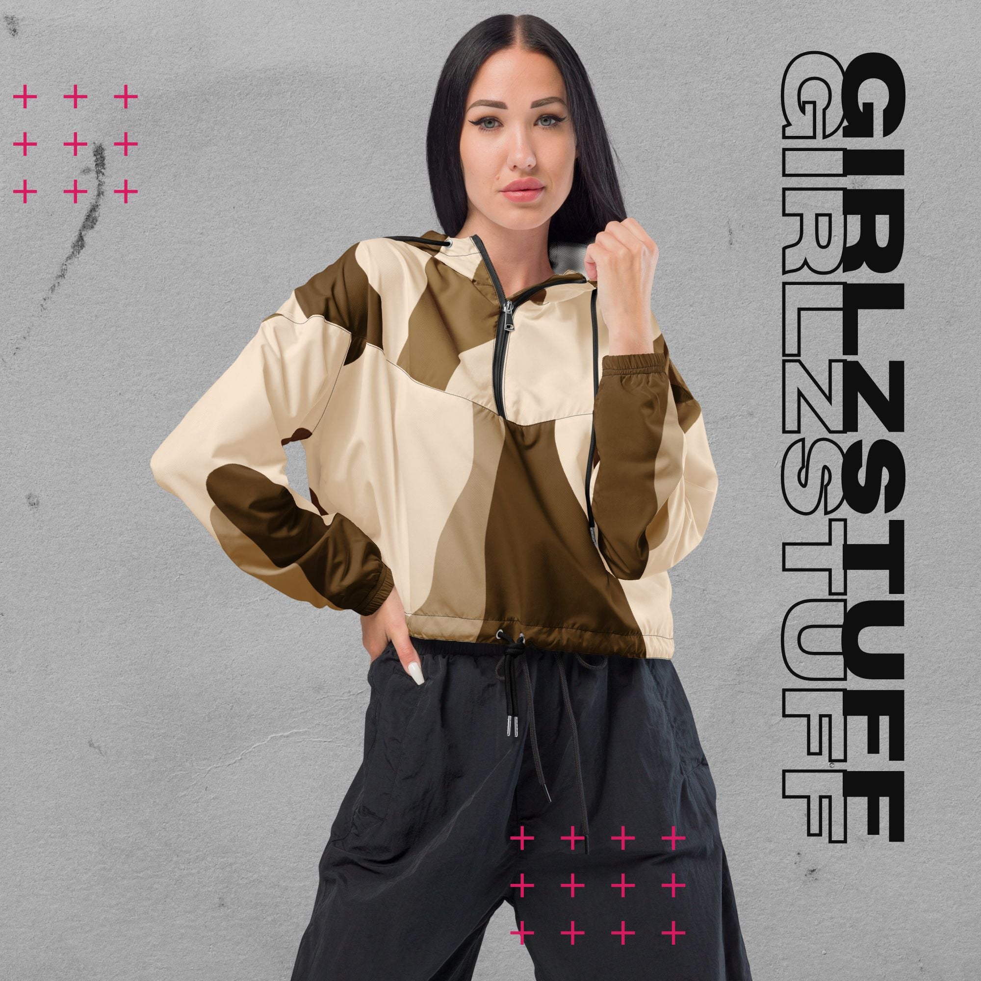 Camo Sand Crop Windbreaker – Leicht, laut & ready für jedes Wetter