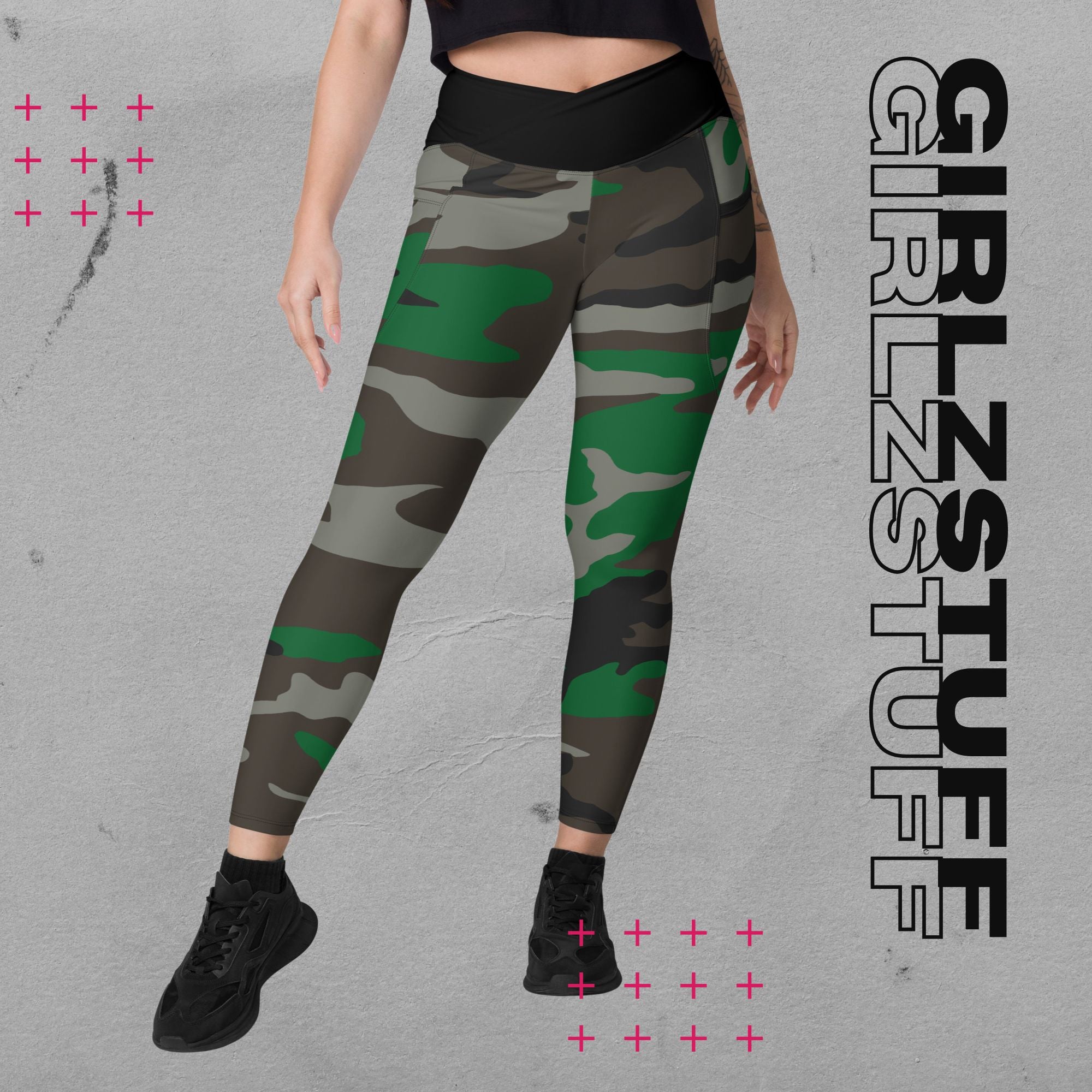 Camo Green Crossover Leggings mit V-Bund – Stylisch, praktisch, einfach wow