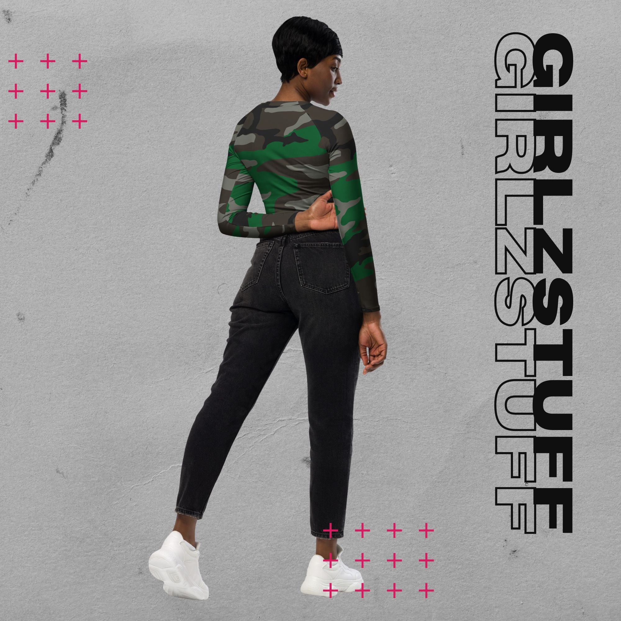 Camo Crop Top Tarn-Grün langarm 🌿 | Recycelt & ready für starke Moves