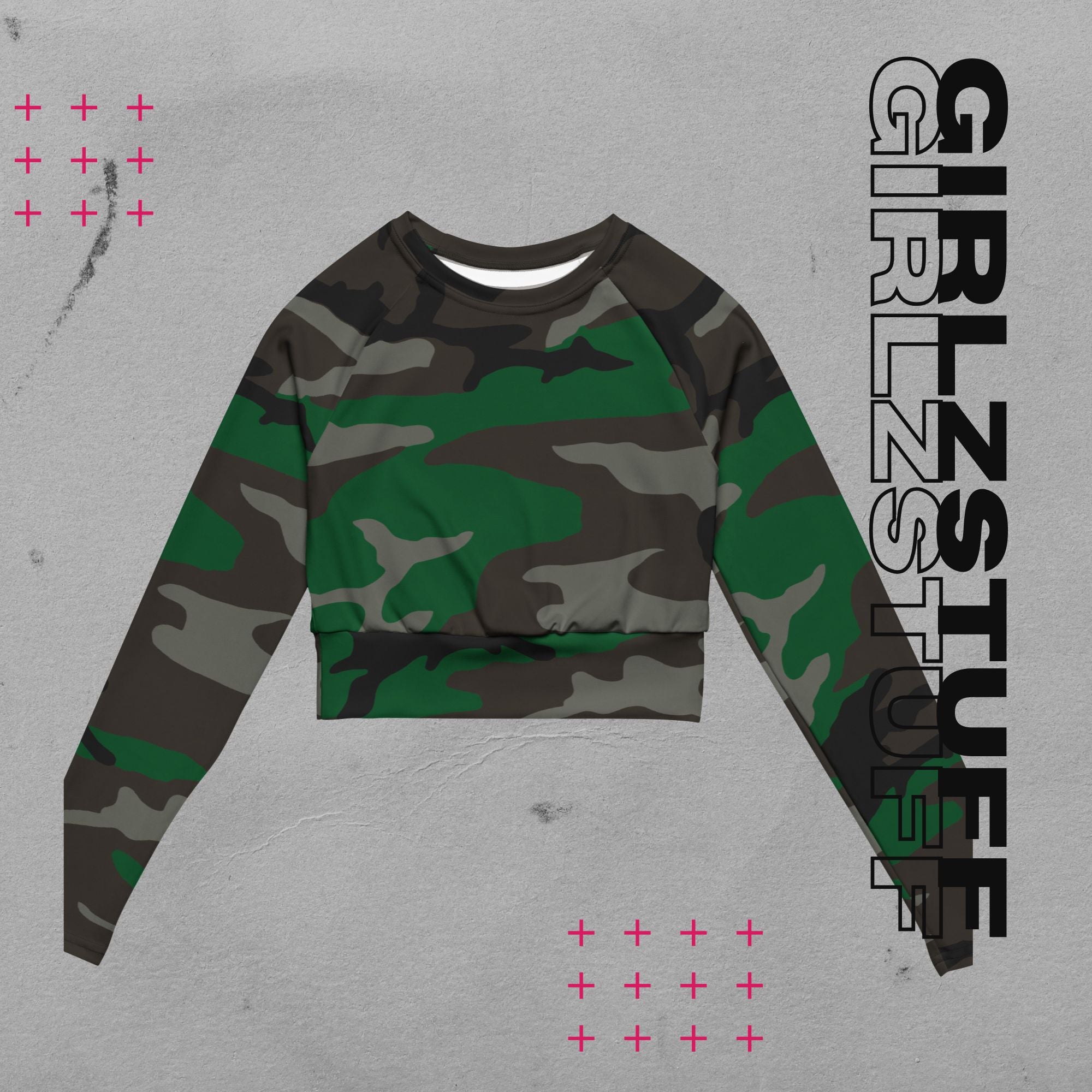 Camo Crop Top Tarn-Grün langarm 🌿 | Recycelt & ready für starke Moves