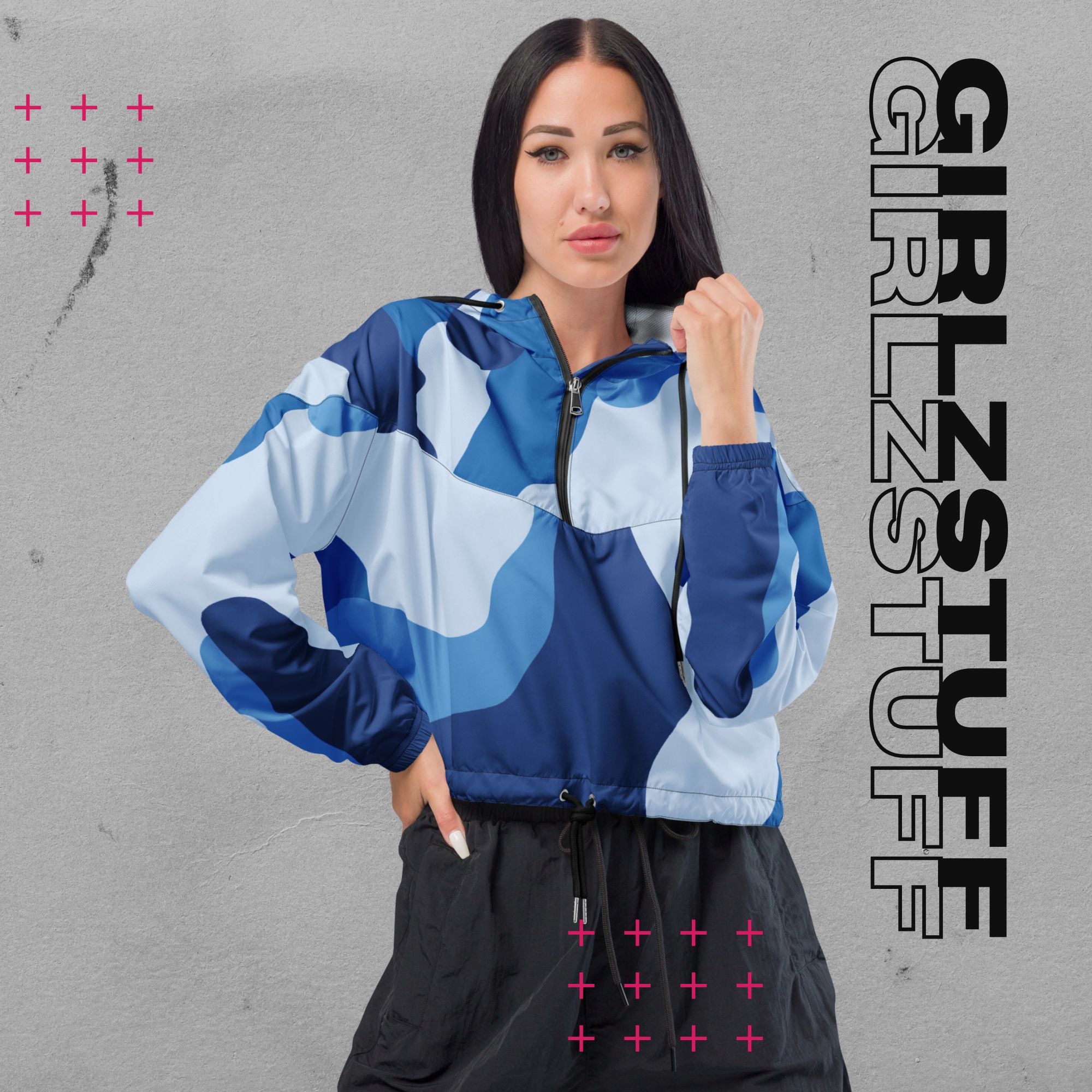 Camo Blue Crop Windbreaker – Leicht, laut & ready für jedes Wetter