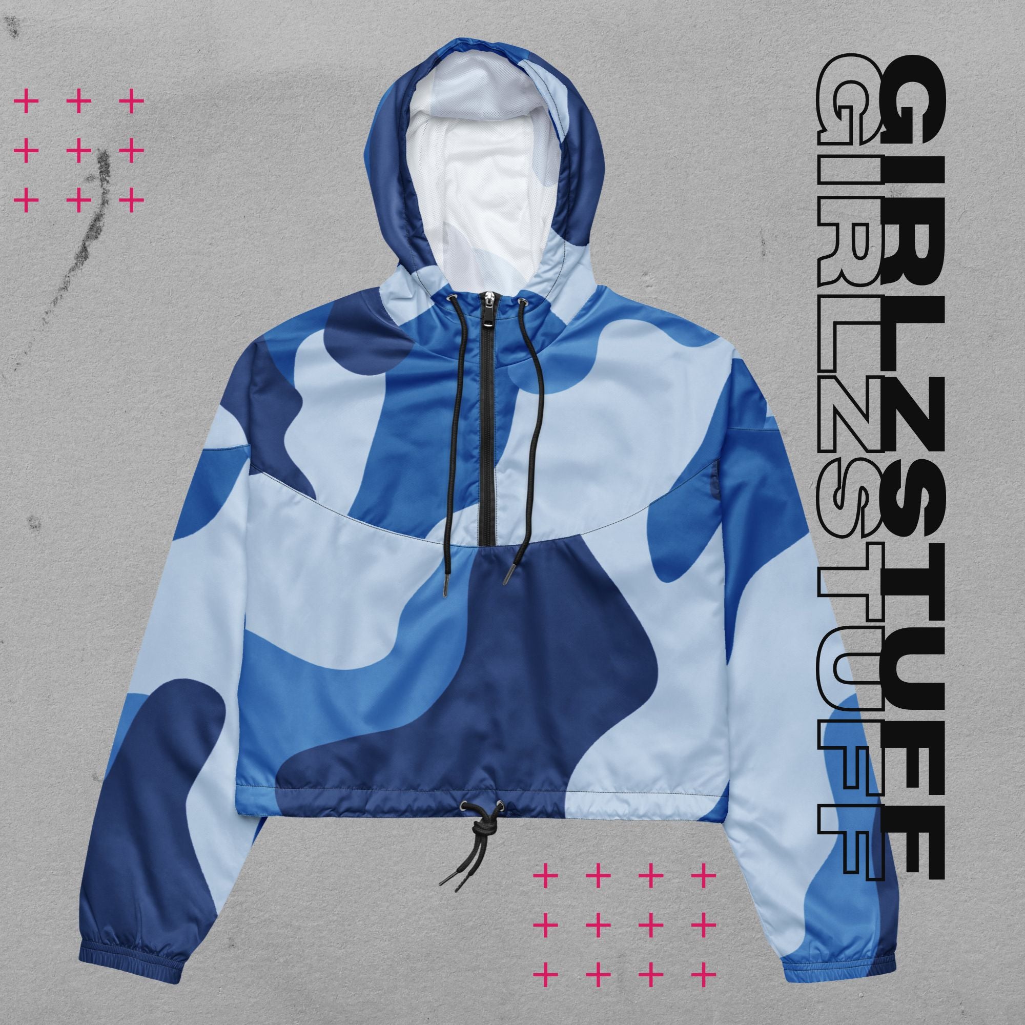 Camo Blue Crop Windbreaker – Leicht, laut & ready für jedes Wetter