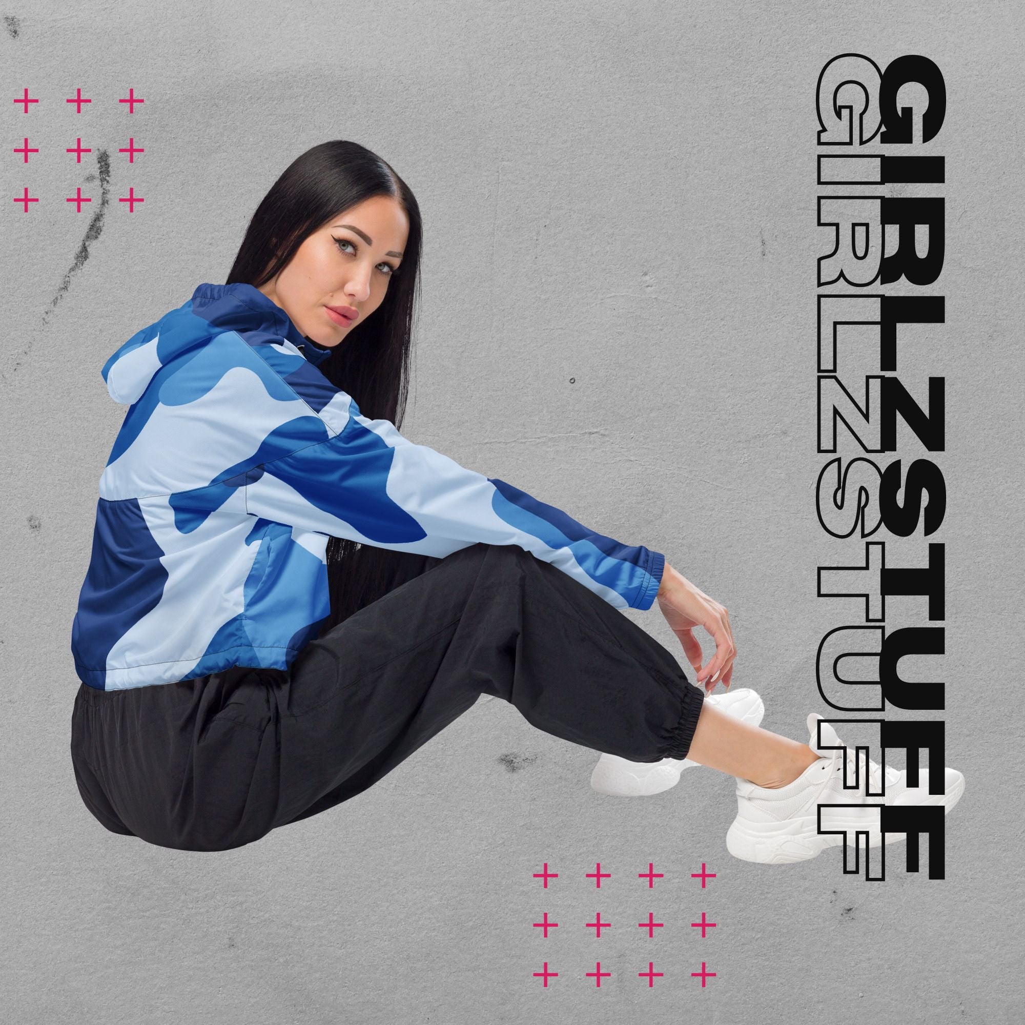 Camo Blue Crop Windbreaker – Leicht, laut & ready für jedes Wetter