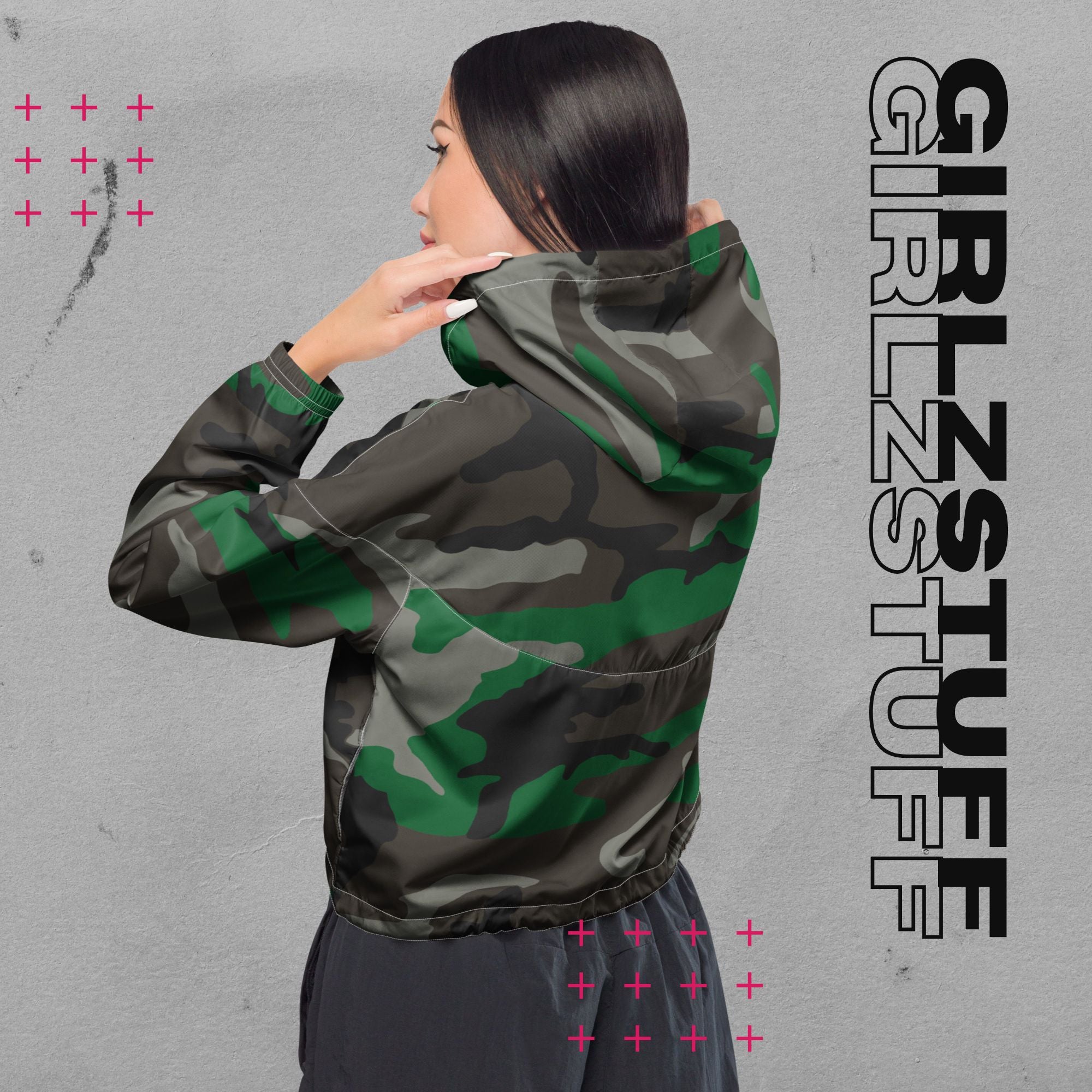 Camo Green Crop Windbreaker – Leicht, laut & ready für jedes Wetter