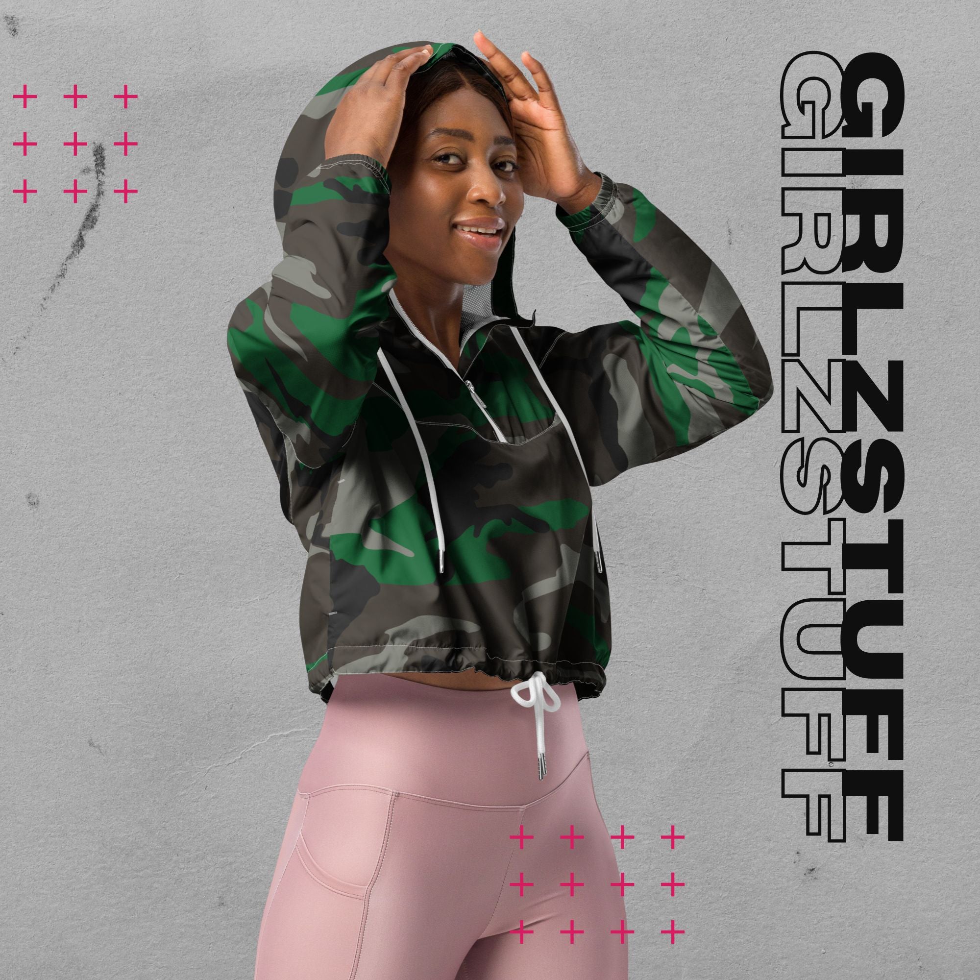 Camo Green Crop Windbreaker – Leicht, laut & ready für jedes Wetter