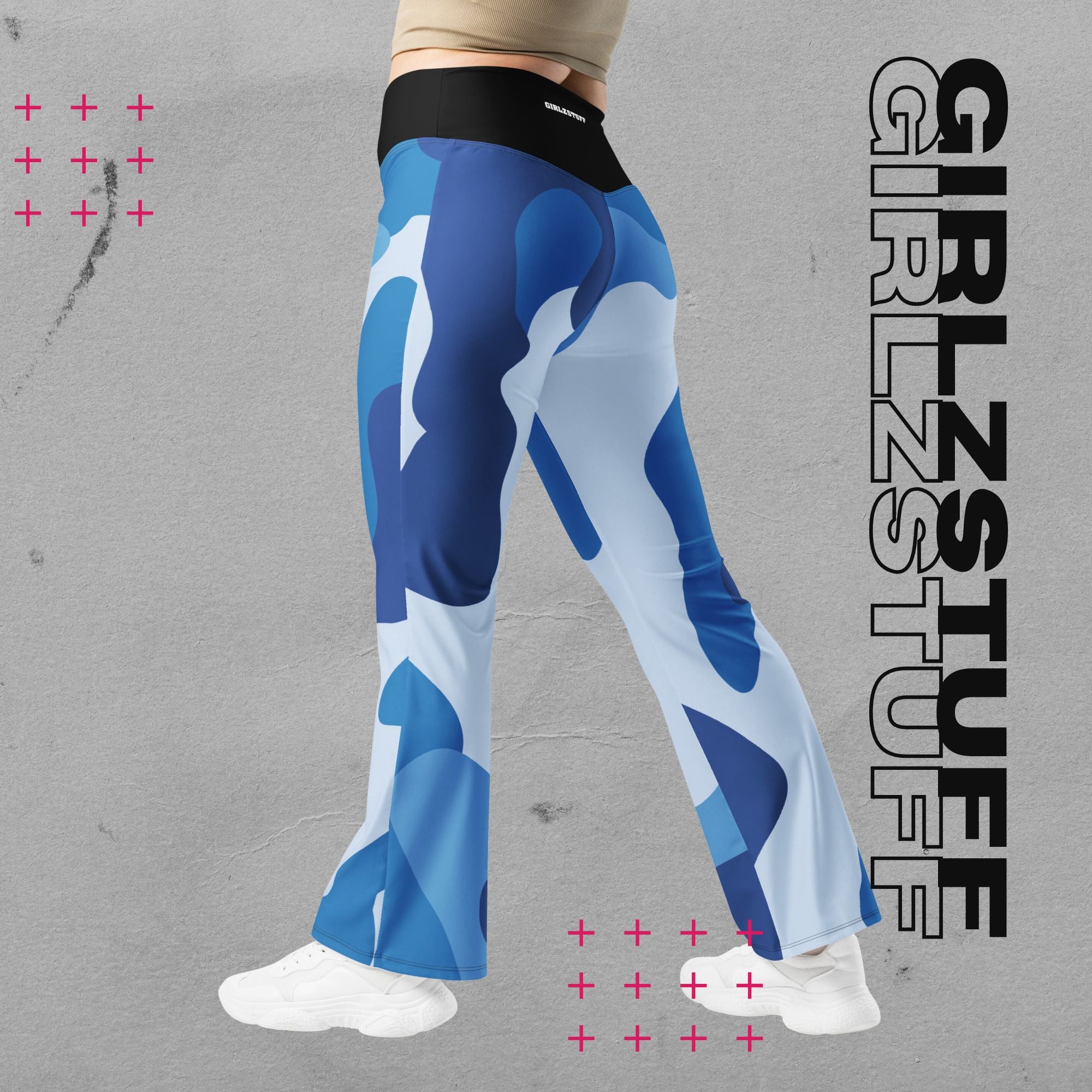 Camo Blue Flare Leggings – figure-hugging, bold & made to move - leggings with flare