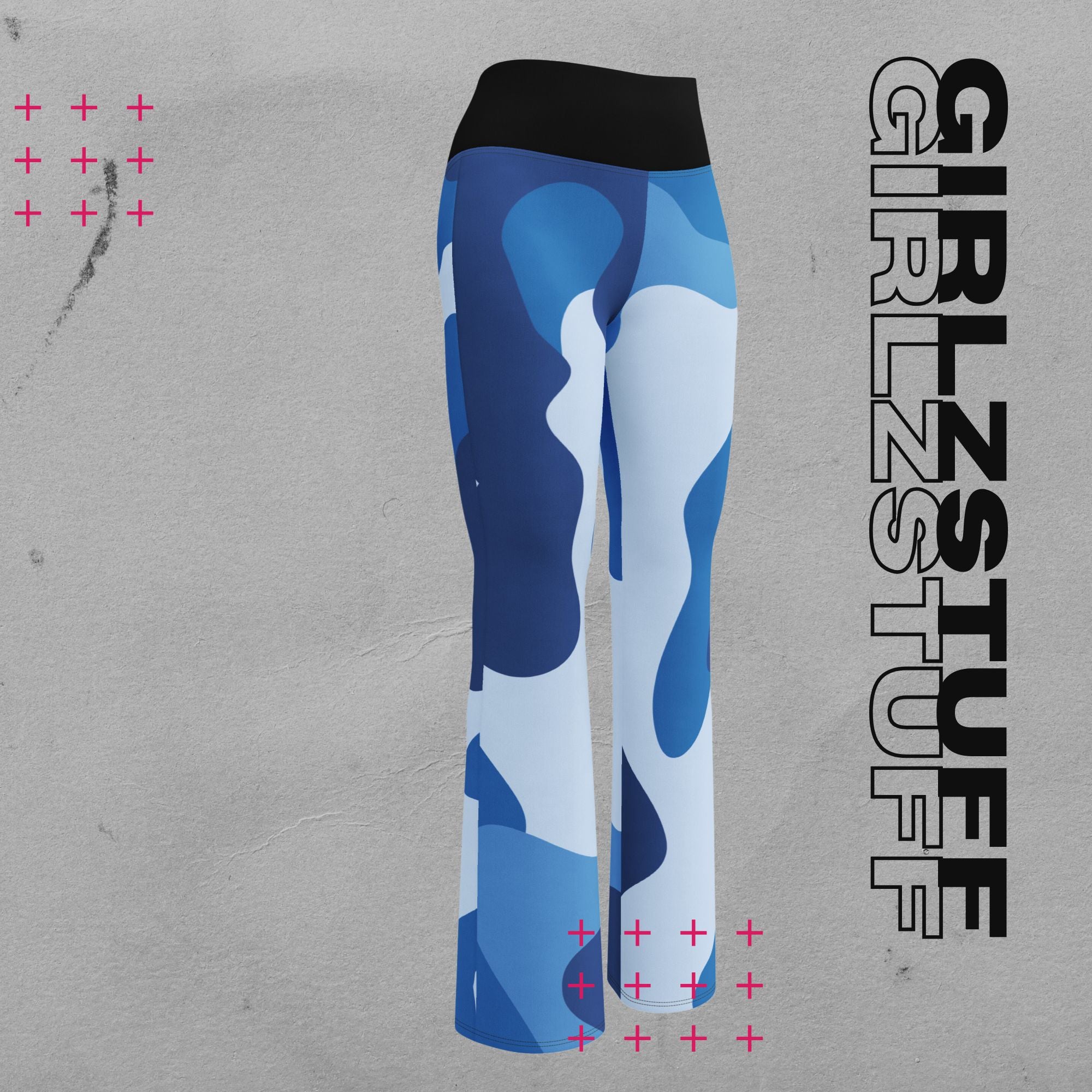 Camo Blue Flare Leggings – figure-hugging, bold & made to move - leggings with flare