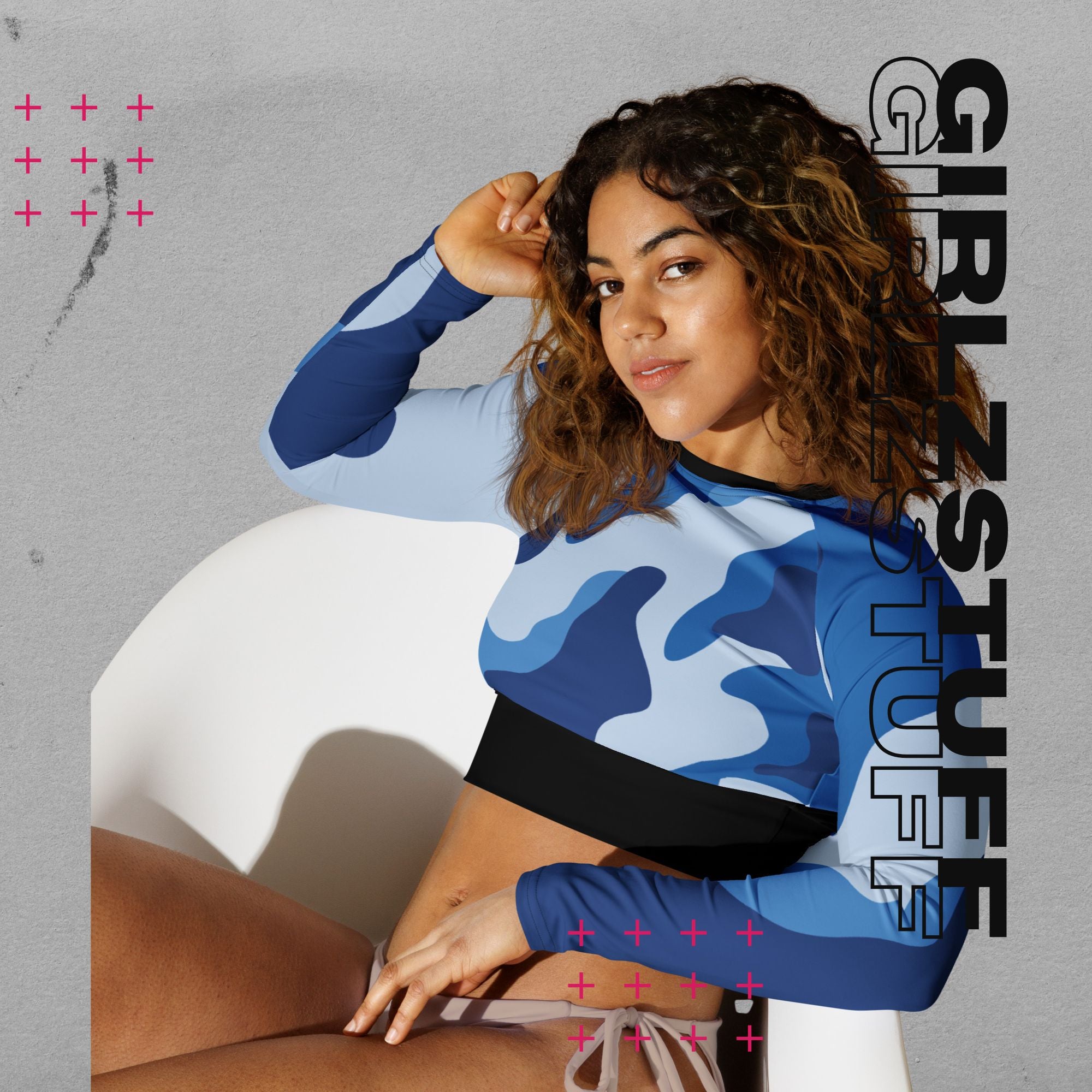 Camo Crop Top camouflage blue long-sleeved 🌿 | Recycled & ready for powerful moves