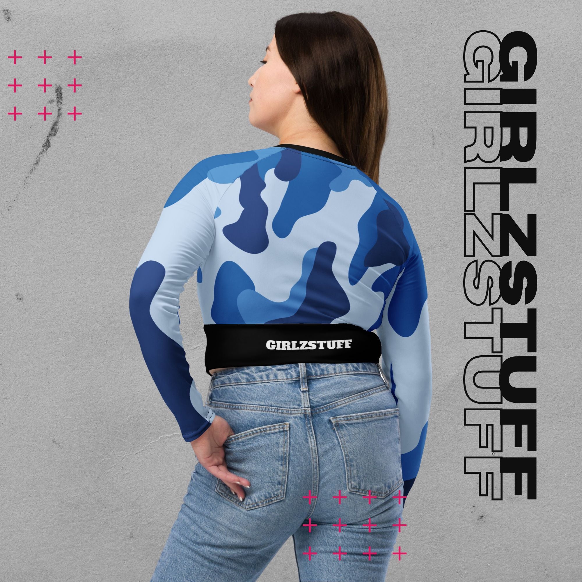 Camo Crop Top camouflage blue long-sleeved 🌿 | Recycled & ready for powerful moves