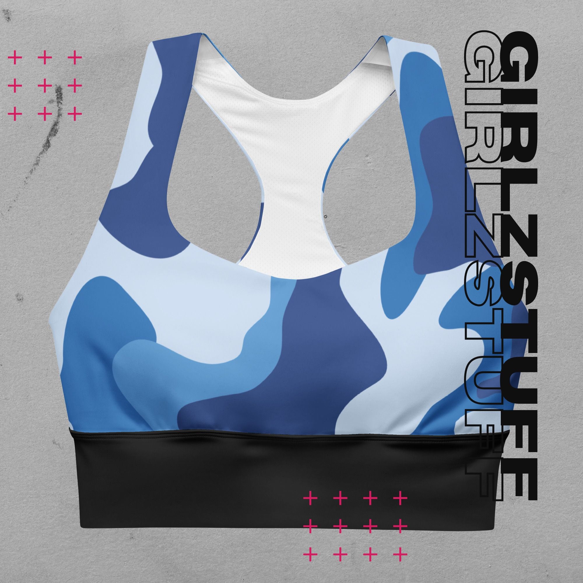 Camo Blue Longline Sport-BH – Halt, Style & Girlzpower in einem