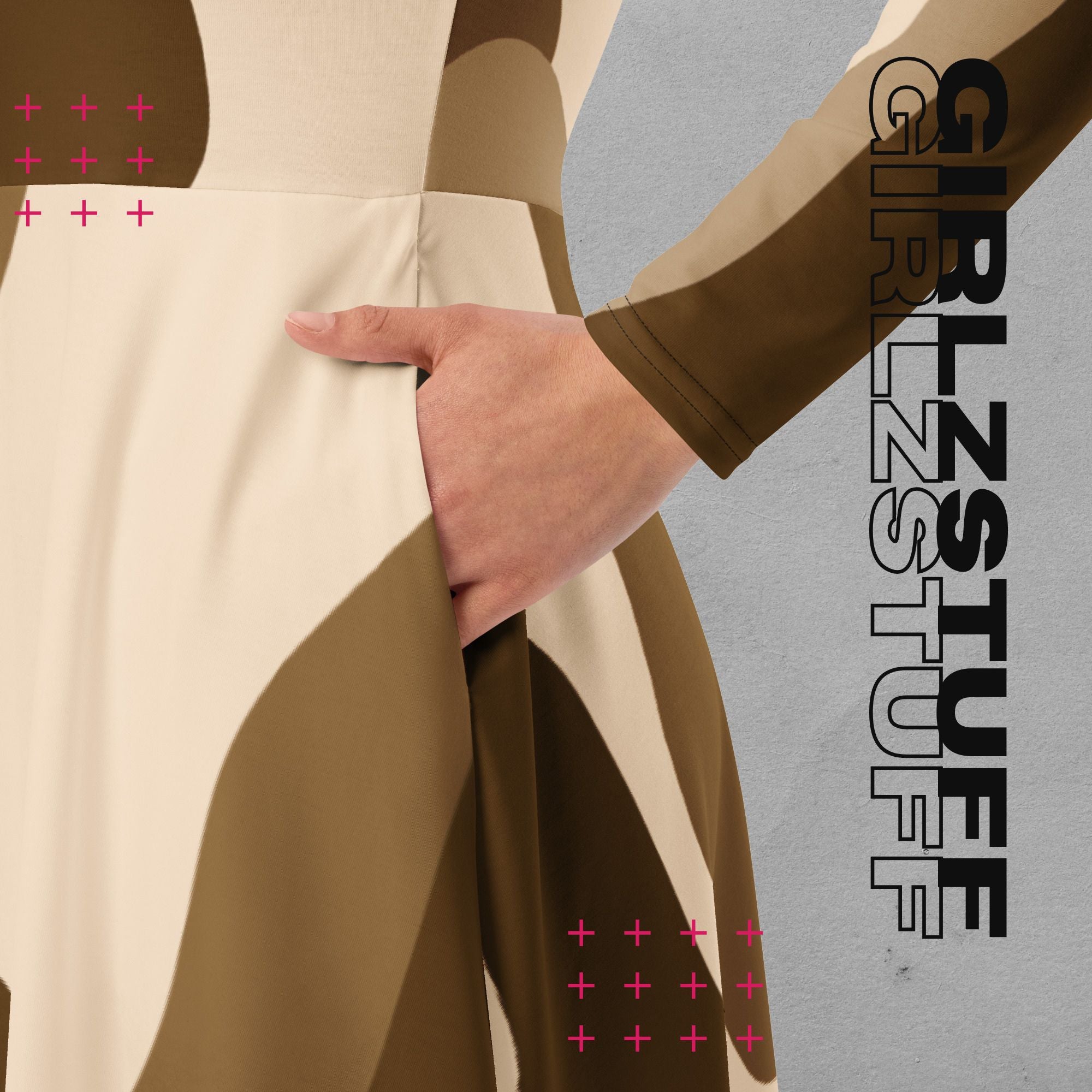 Camouflage Midi Kleid mit Taschen Farbe Tarn Sand – sportlich & feminin