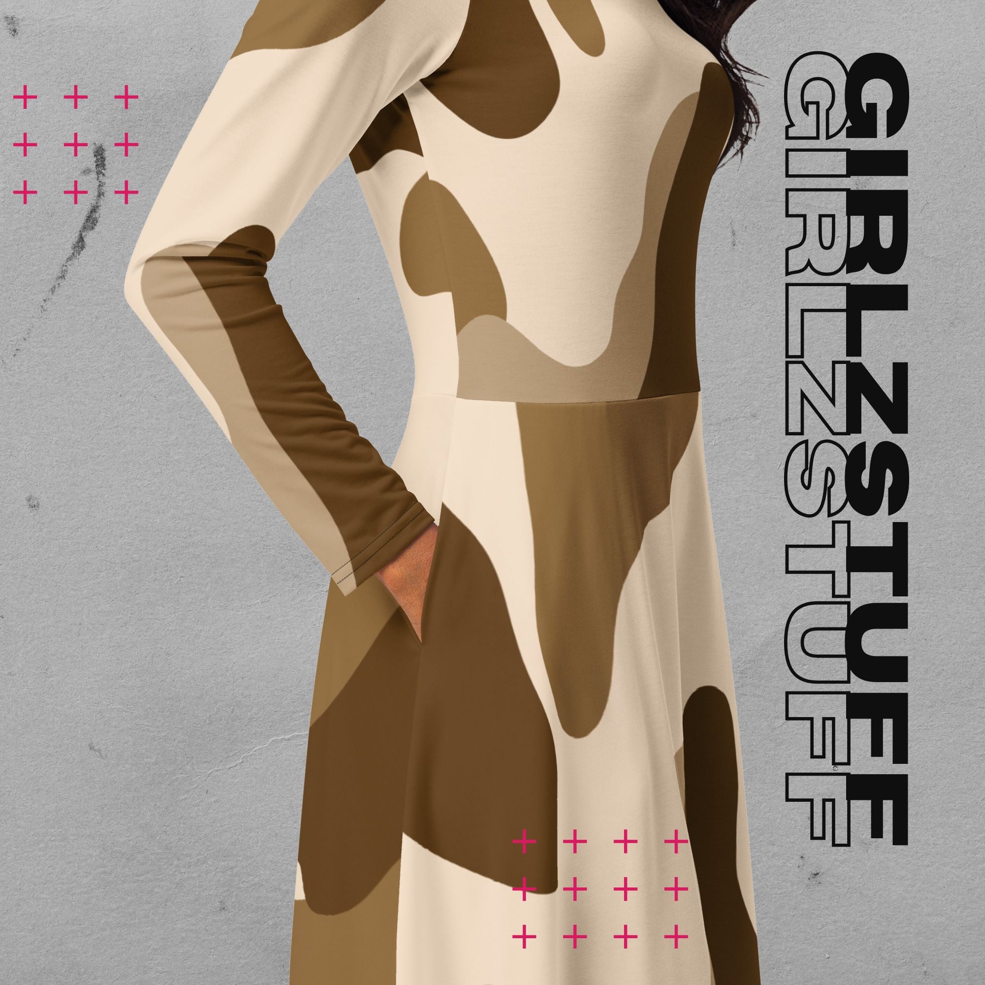 Camouflage Midi Kleid mit Taschen Farbe Tarn Sand – sportlich & feminin