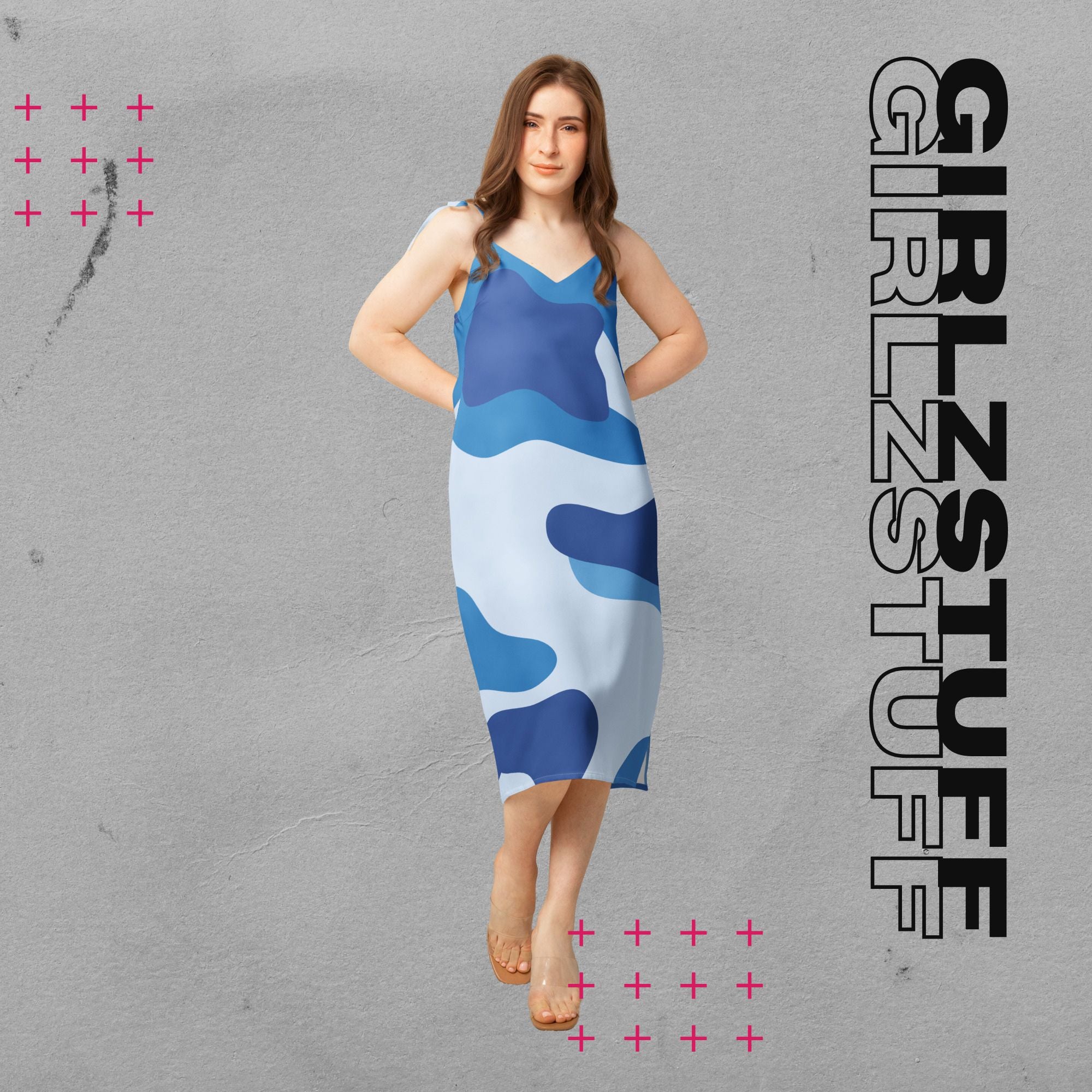 Camouflage Midikleid in Tarn Blau für Girlzpower 🌿✨ Dein Sommer-Look