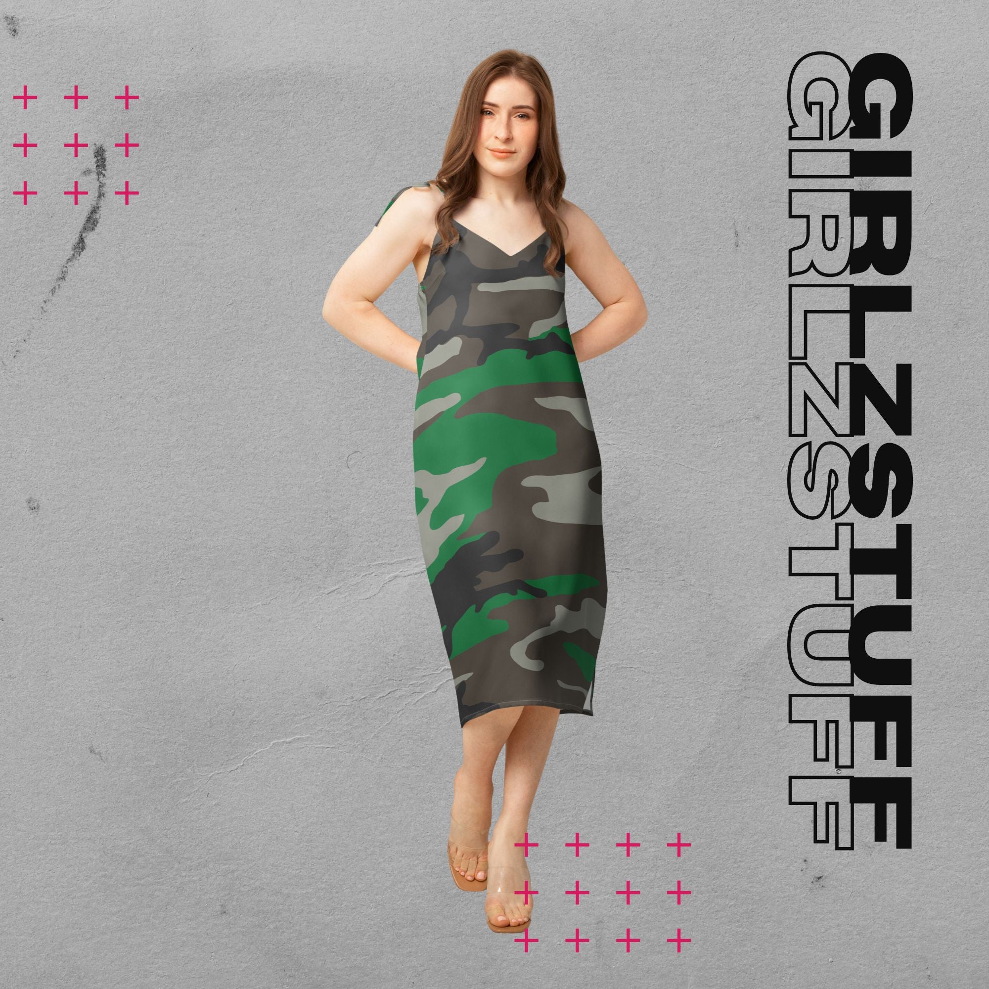 Camouflage Midikleid in Tarn Grün für Girlzpower 🌿✨ Dein Sommer-Look