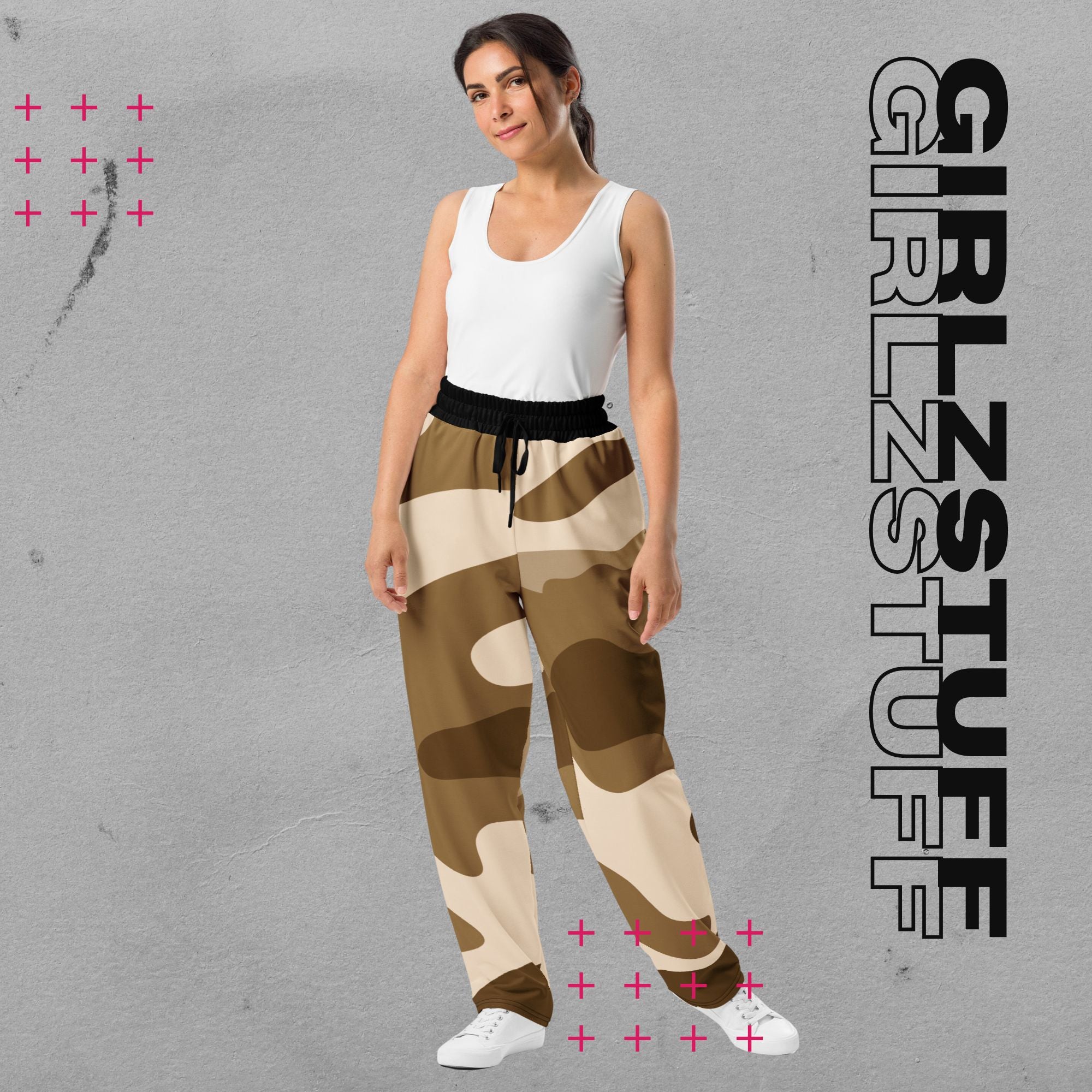 Wide Leg Camo Sand Jogginghose – 90s Vibes, Girlzpower Fit