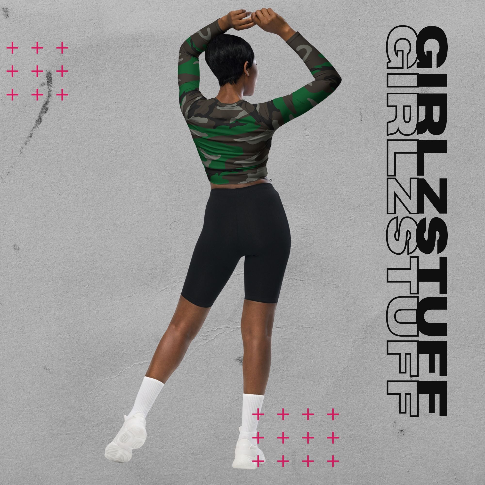 Camo Crop Top Tarn-Grün langarm 🌿 | Recycelt & ready für starke Moves