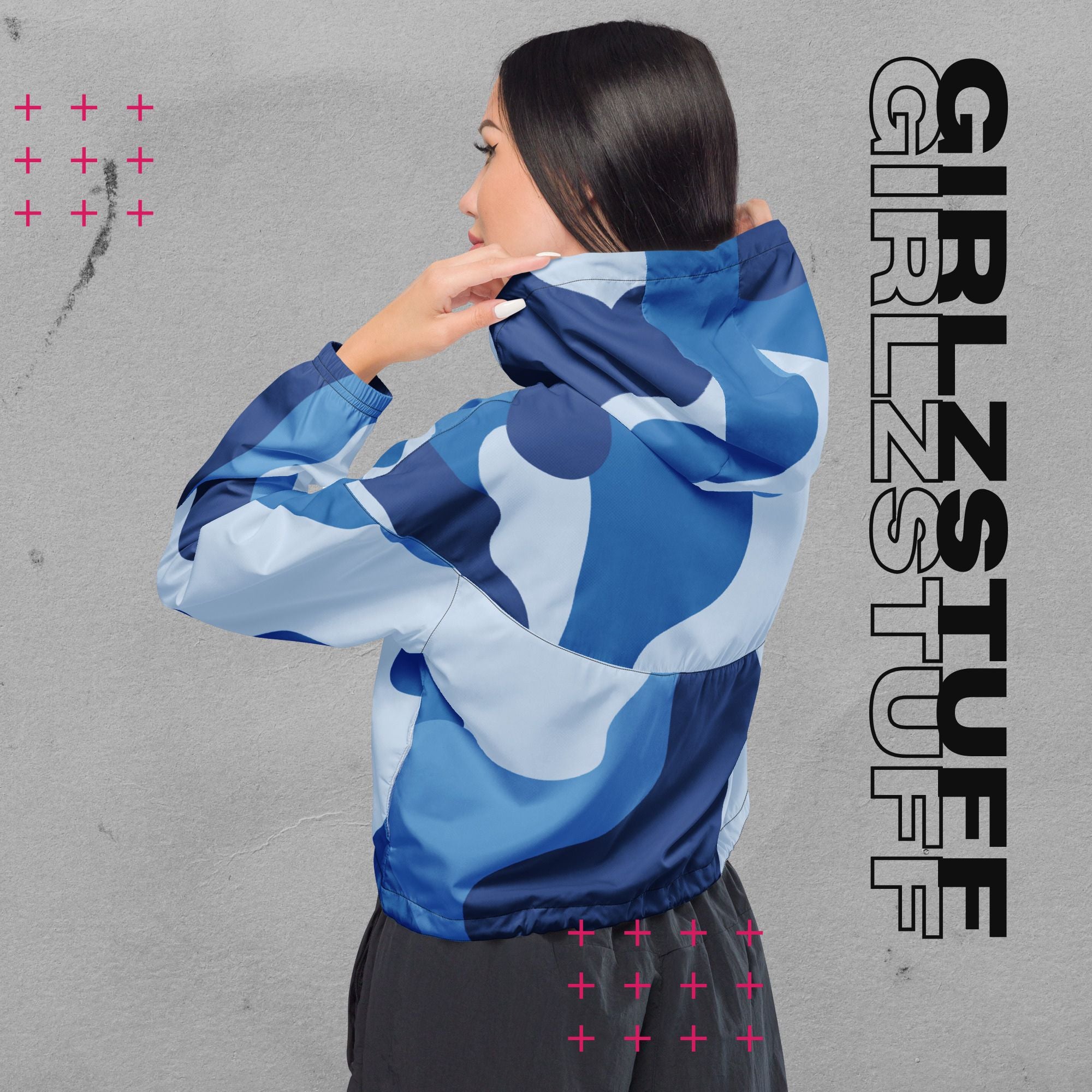 Camo Blue Crop Windbreaker – Leicht, laut & ready für jedes Wetter