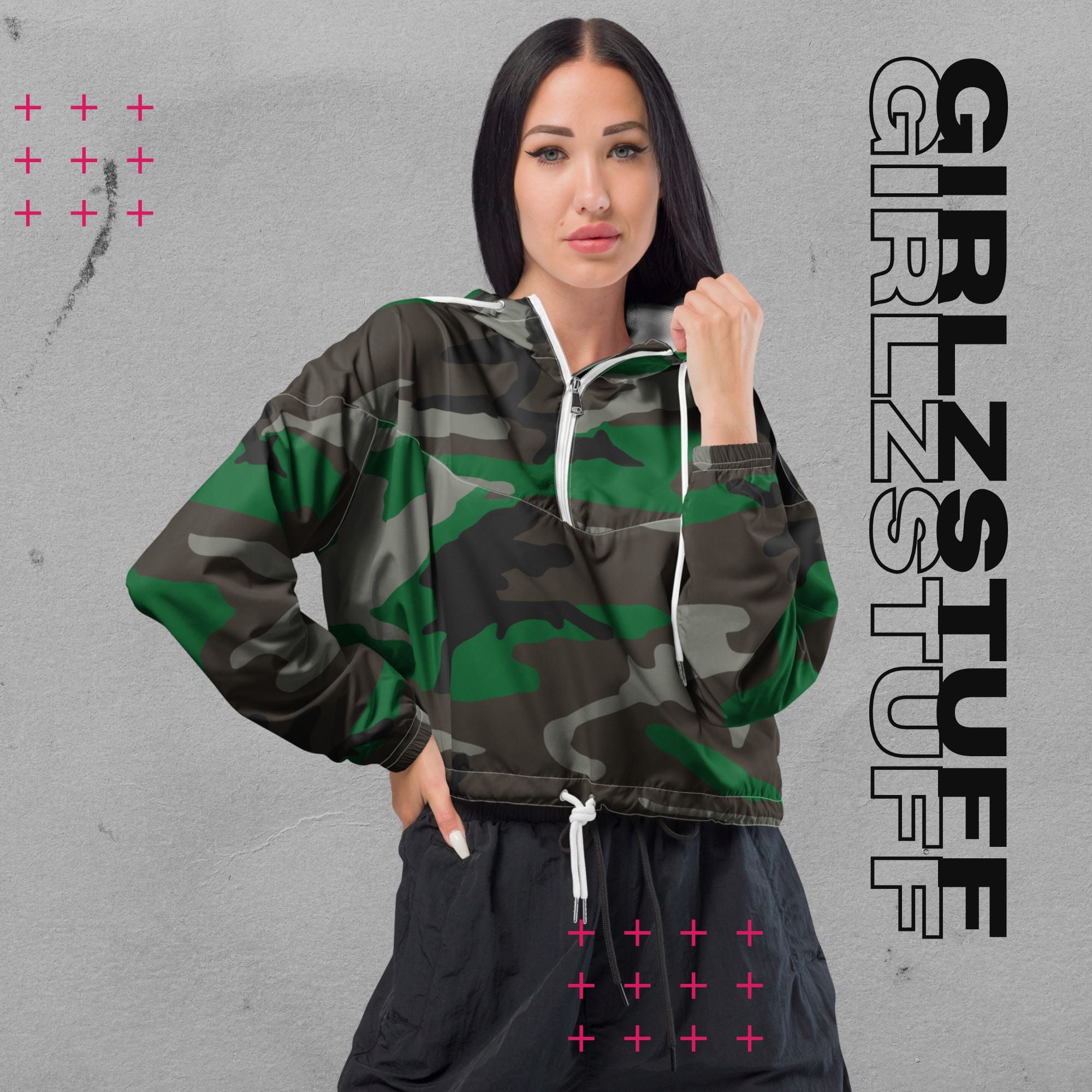 Camo Green Crop Windbreaker – Leicht, laut & ready für jedes Wetter