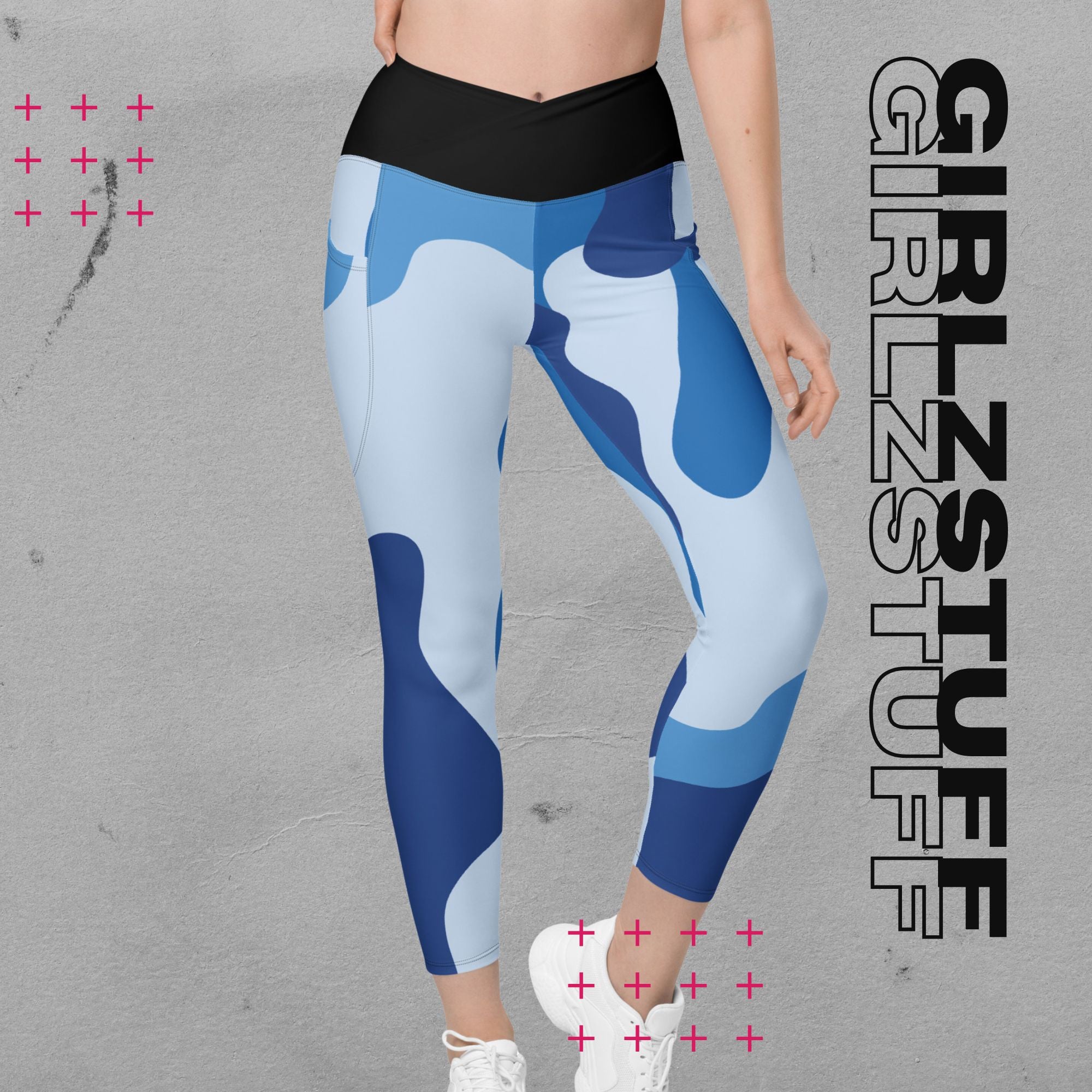 Camo Blue Crossover Leggings mit V-Bund – Stylisch, praktisch, einfach wow