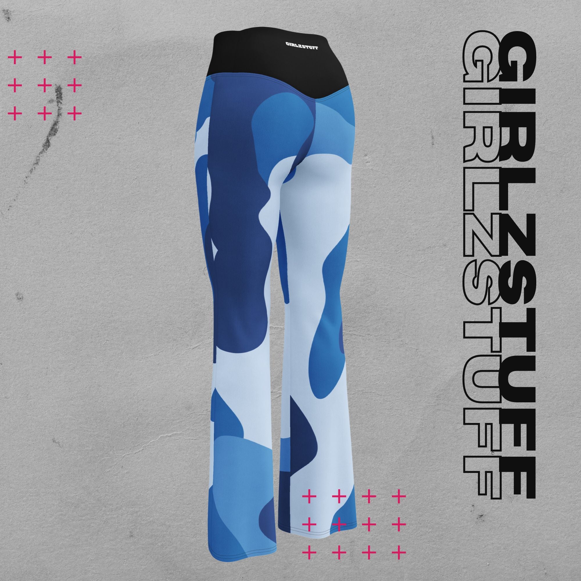 Camo Blue Flare Leggings – figure-hugging, bold &amp; made to move - leggings with flare
