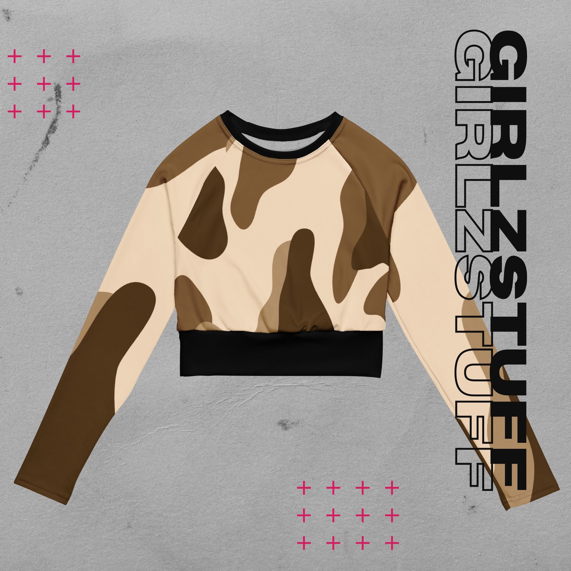 Camo Crop Top Tarn-Sand langarm 🌿 | Recycelt & ready für starke Moves