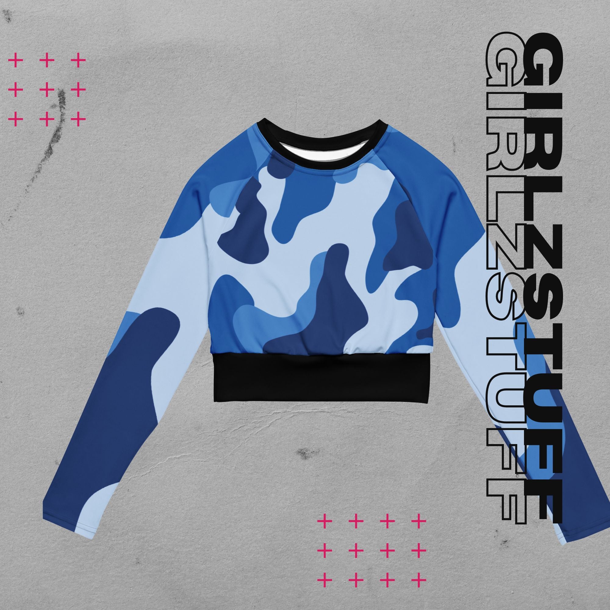 Camo Crop Top camouflage blue long-sleeved 🌿 | Recycled &amp; ready for powerful moves