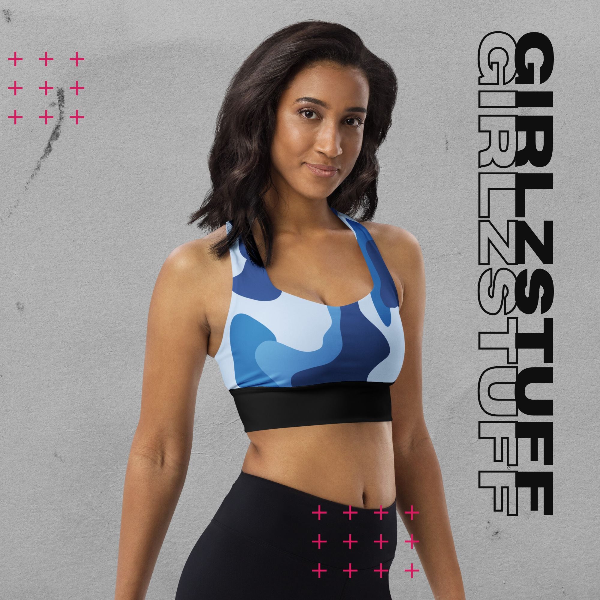 Camo Blue Longline Sport-BH – Halt, Style & Girlzpower in einem