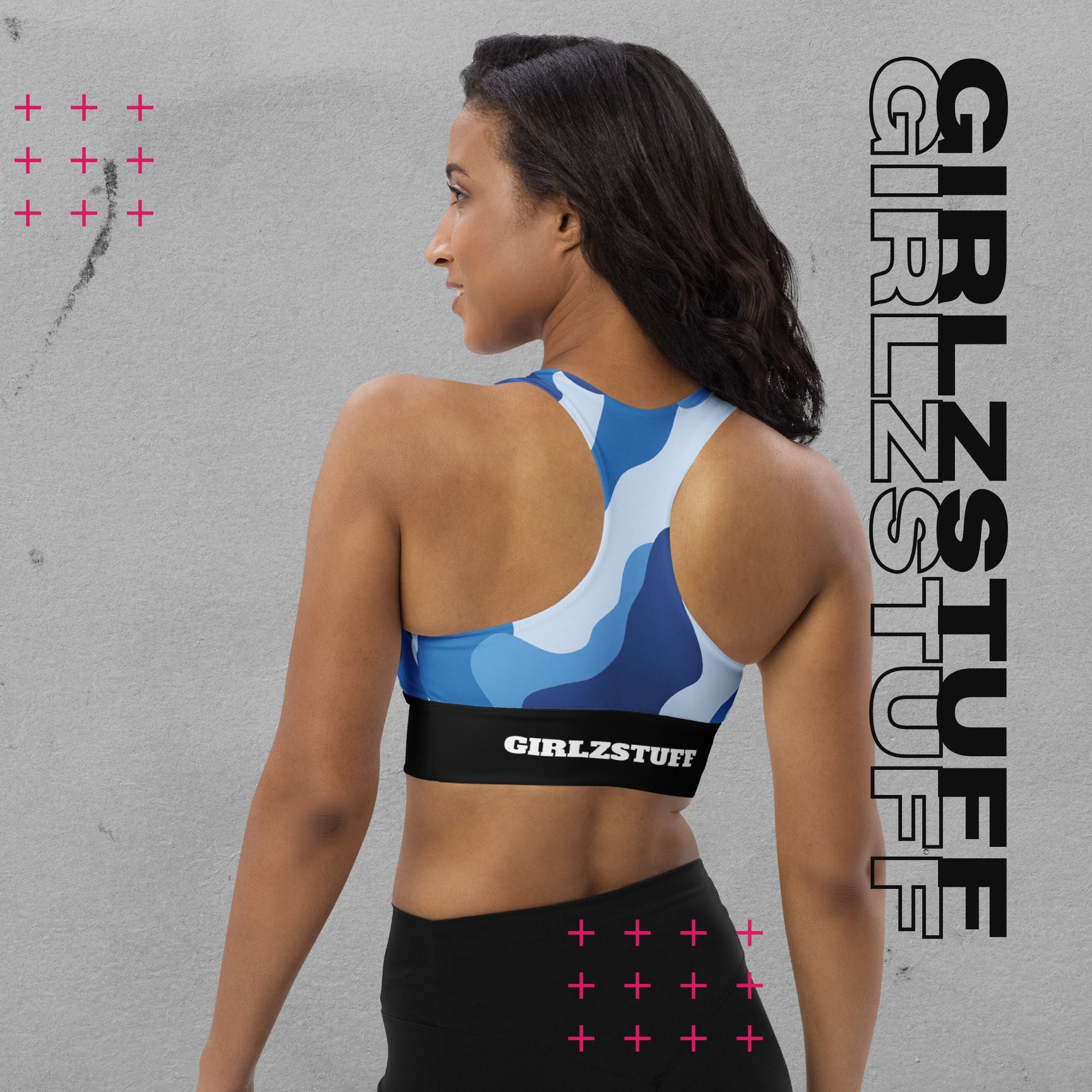 Camo Blue Longline Sport-BH – Halt, Style & Girlzpower in einem