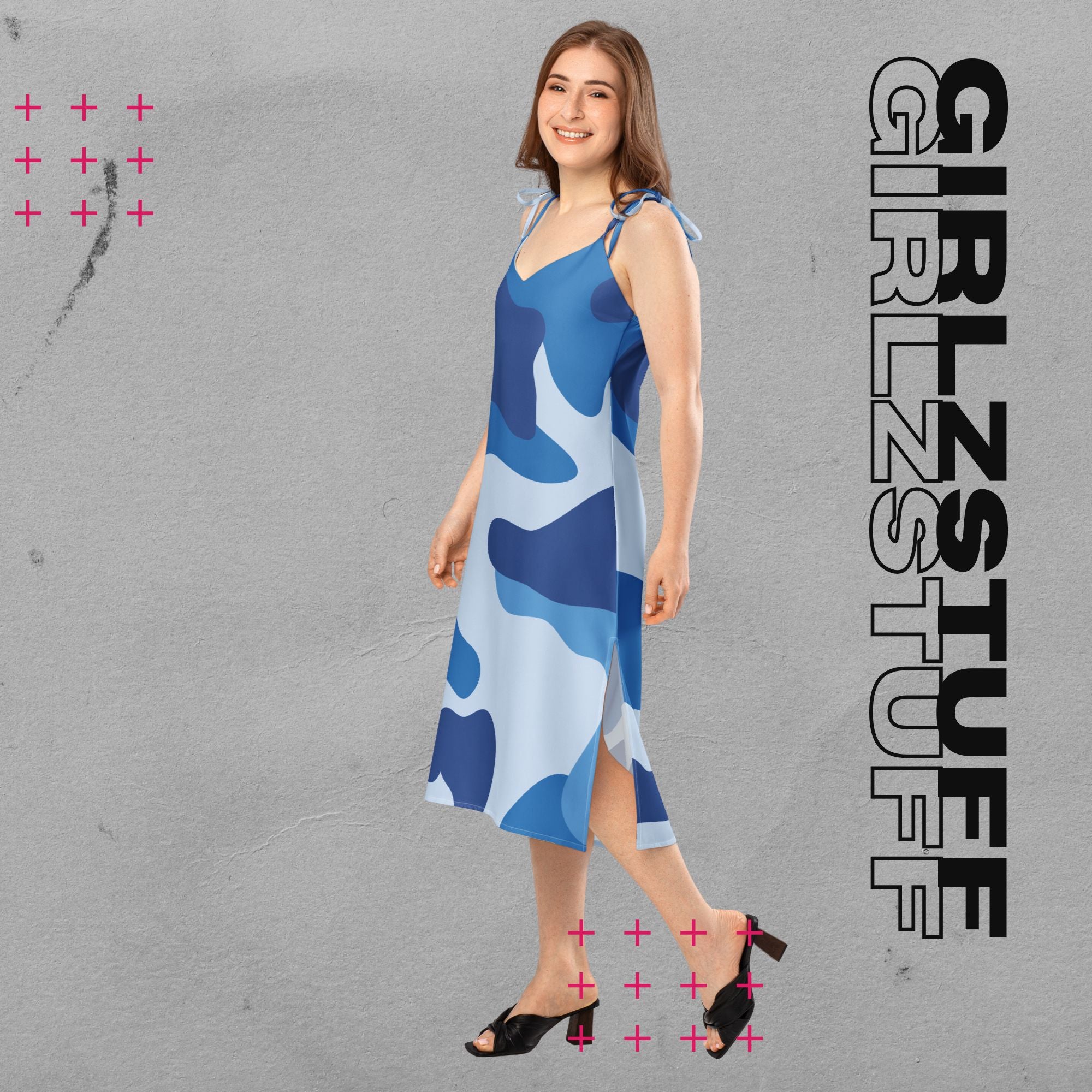Camouflage Midikleid in Tarn Blau für Girlzpower 🌿✨ Dein Sommer-Look