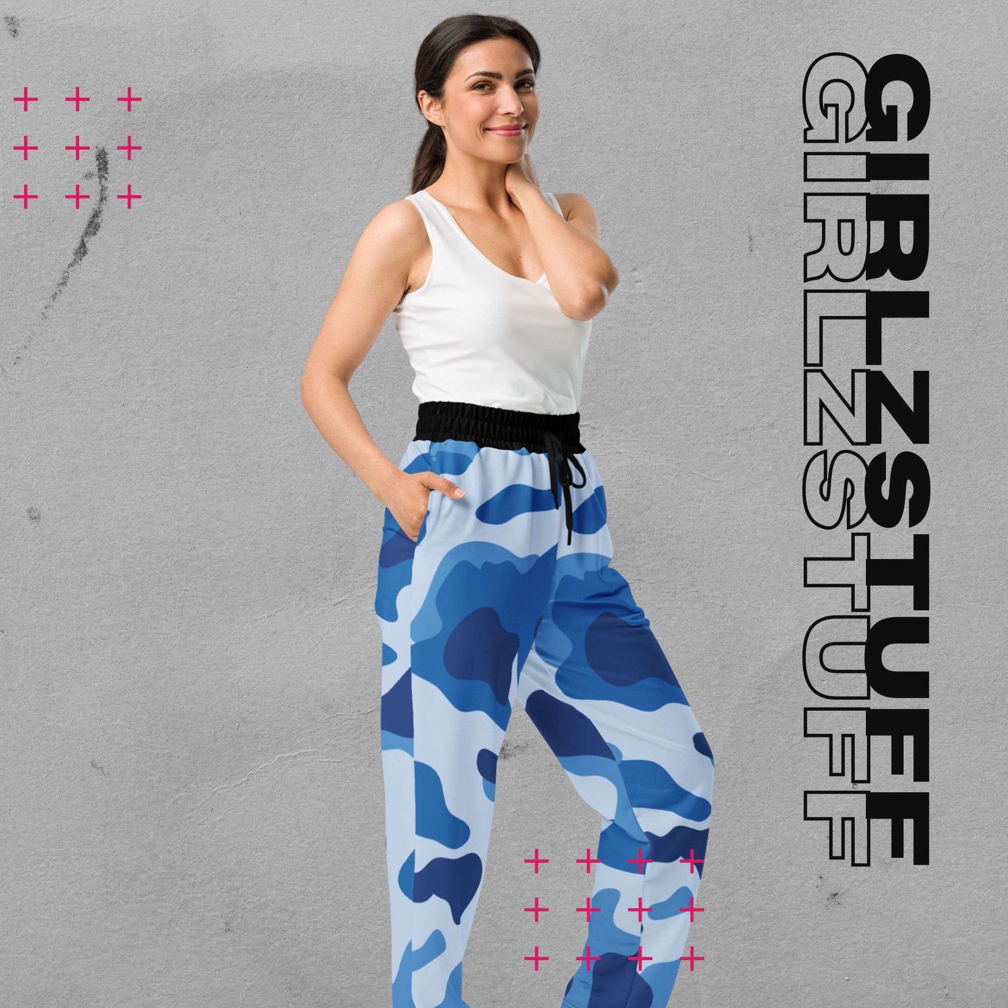 Wide Leg Camo Blue Jogginghose – 90s Vibes, Girlzpower Fit