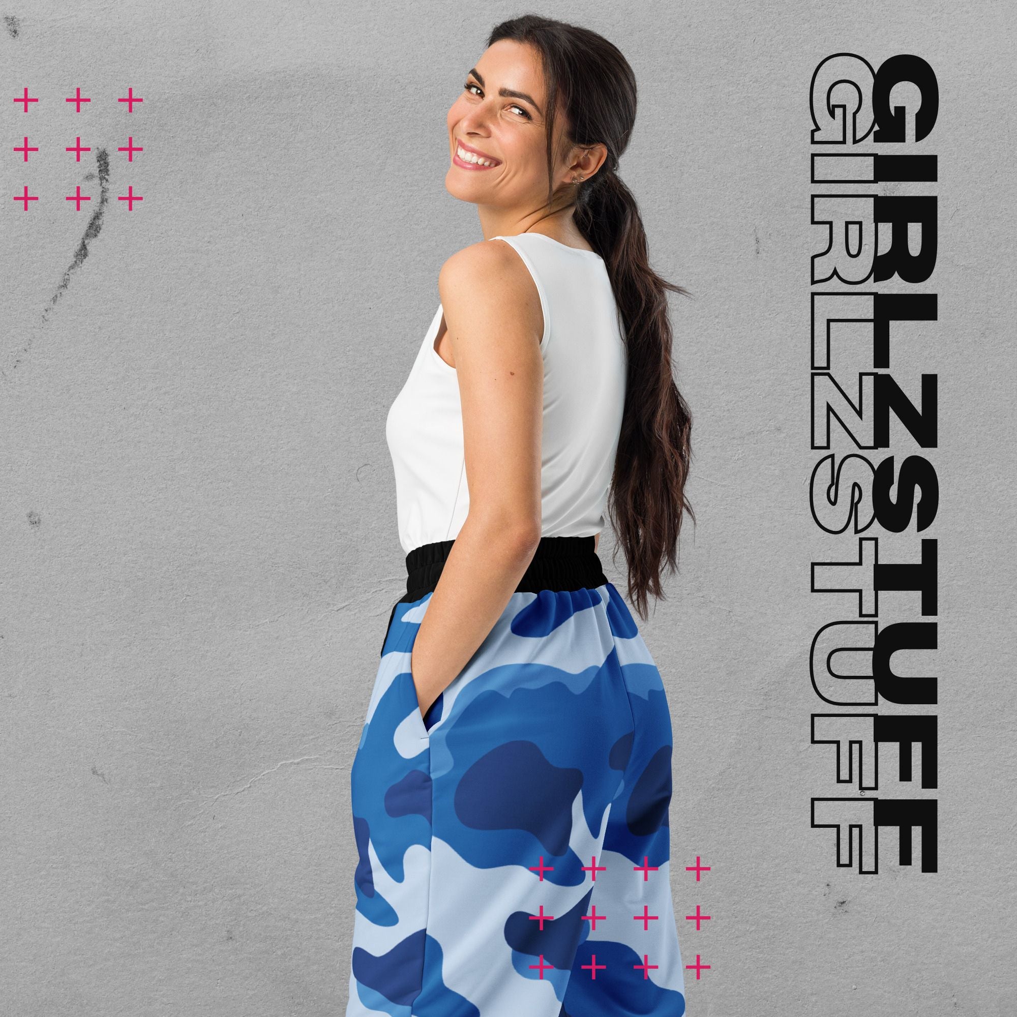 Wide Leg Camo Blue Jogginghose – 90s Vibes, Girlzpower Fit