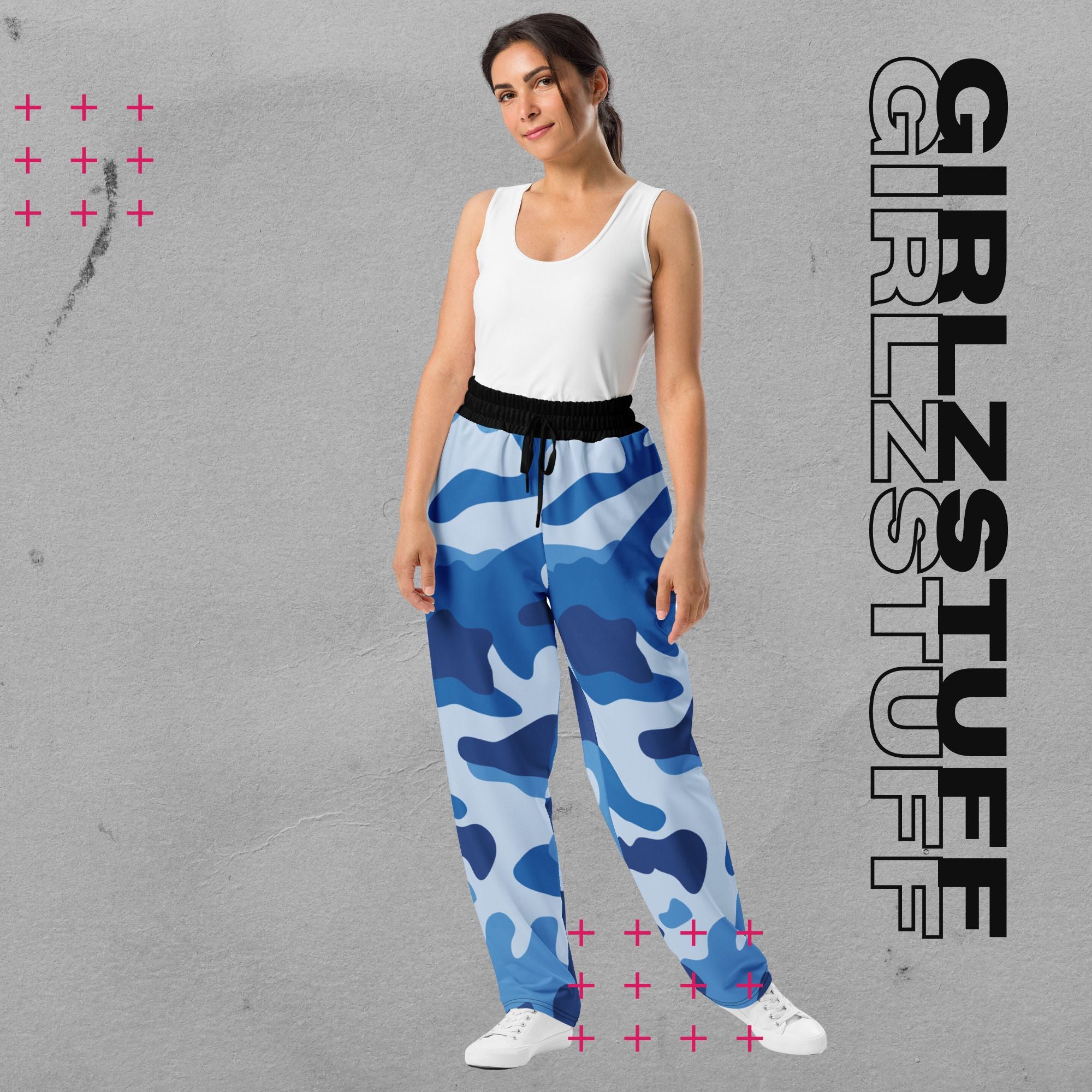Wide Leg Camo Blue Jogginghose – 90s Vibes, Girlzpower Fit
