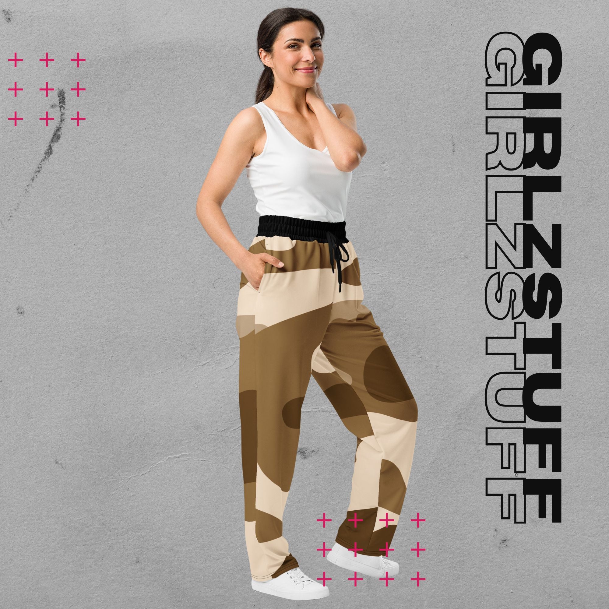 Wide Leg Camo Sand Jogginghose – 90s Vibes, Girlzpower Fit
